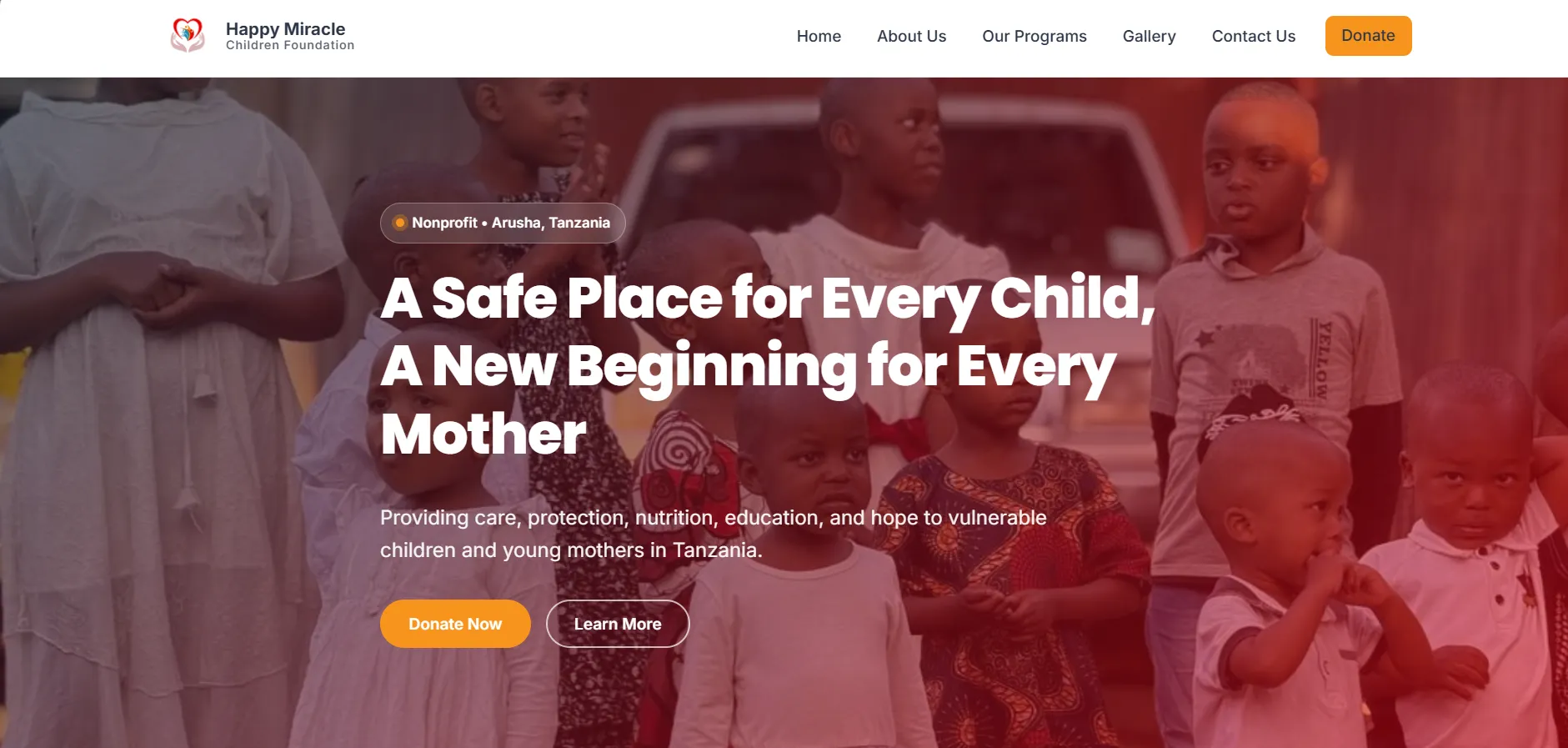 Happy Miracle Children Foundation website screenshot